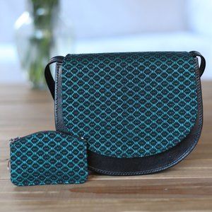 Oaxacan leather bag (green) with coin purse